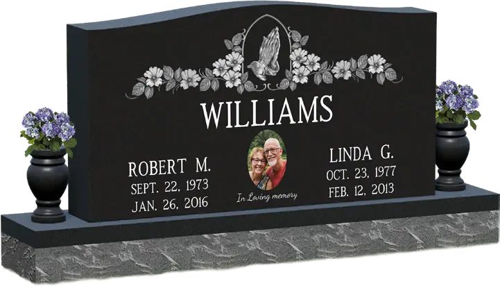 Double serp-top Premium Jet Black granite monument
